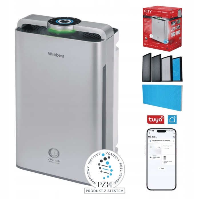 Webber AP9700 Silver WiFi oczyszczacz powietrza z nawilżaniem